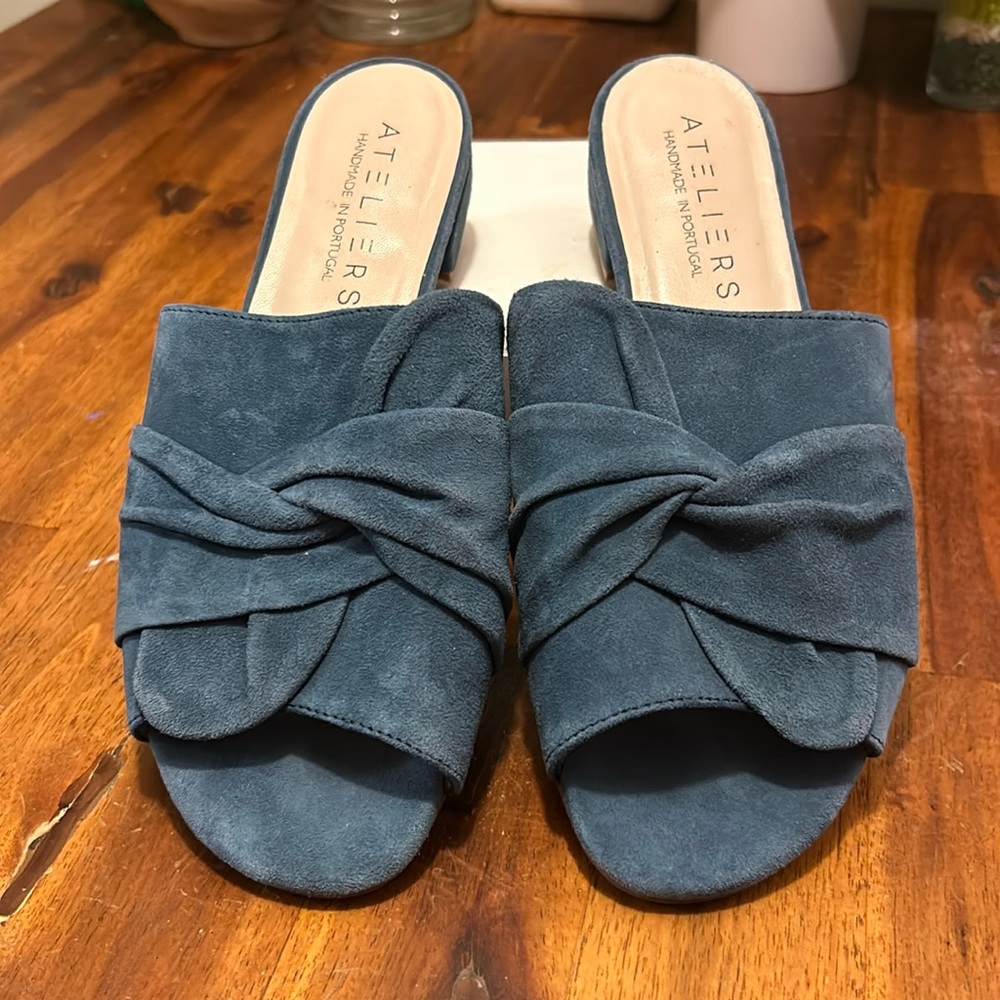Ateliers Made In Portugal Blue Suede Slip On 1" Heel...Size: 40..9.5